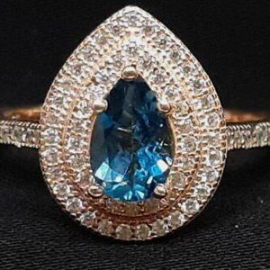 Stunning Genuine London Blue Topaz & White Sapphire Ring